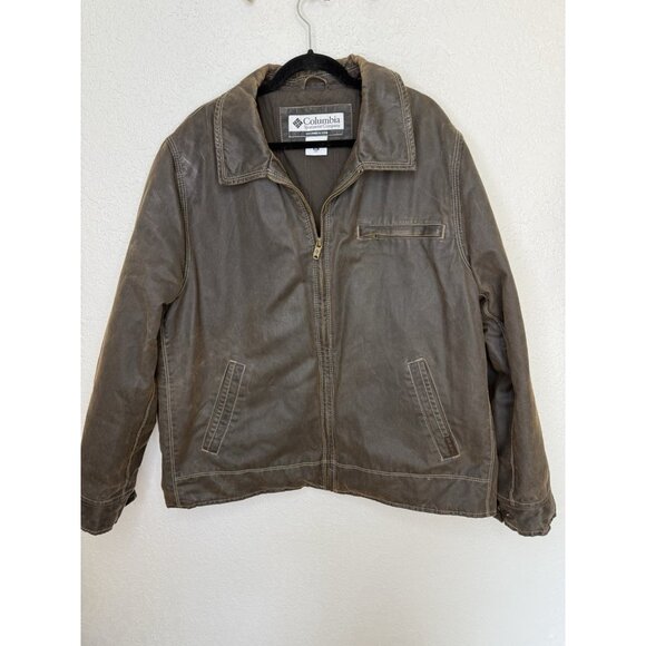 VTG Columbia Bomber Jacket Brown Cotton Full Zip Lined Outdoor Mens 2XL Dress Z - Picture 1 of 9